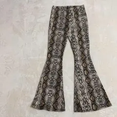 パイソン柄フレアパンツ ベルボトム ストレッチ ウエストゴム M Y2K 総柄のサムネイル