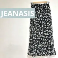 ☆ジーナシスJEANASISブラックフラワープリント ロングスカートレディースF