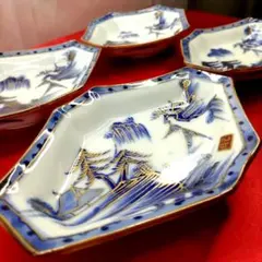 有田焼　伊万里焼　古伊万里　金彩　小皿　菱皿　角皿　刺し身皿　4客セットのサムネイル