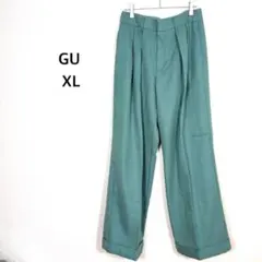 ジーユー◉ワイドパンツ XL グリーン インタックワイドパンツ 通勤 春 薄手