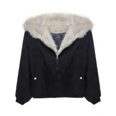 ファー付きブラックジャケット y2k shine