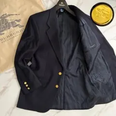 希少美品✨バーバリー 金ボタン 紺ブレ カシミヤ混 シャドーホース 大きめ