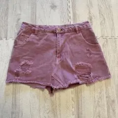 ENVYM ピンク ダメージ加工 デニムショートパンツ