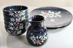 ❀未使用品　和食器　食器セット　大皿　タレ・つゆ入れ　小鉢　花柄　陶器　美濃焼