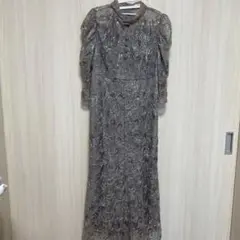 LEJA スパンコール花柄刺繍ソフトパフスリーブマーメイドラインドレスワンピース