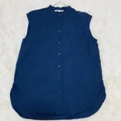 美品✨ユニクロ×JWアンダーソン【リネン混】ノースリーブシャツ 紺 S 刺繍