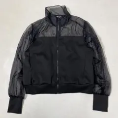 美品 ZARA ザラ　シースルー チュール 切り替えブルゾン L ブラック