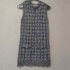 ZARA ノースリーブ チェック柄 ニット ワンピース XS