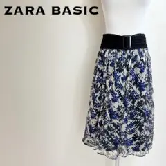 ZARA BASIC ザラベーシックベルト風ウエスト切替プリントプリーツスカート