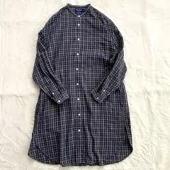 ジムフレックス シャツワンピース ロング丈 バンドカラー ビエラチェック