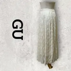 GU チュールレース プリーツ フレアロングスカート (М) アイボリー