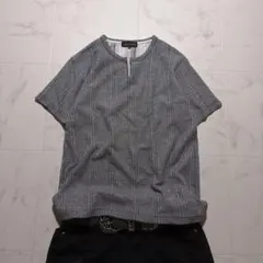 Rib Knit Keyneck Cut Sew Gray Grunge Tee
