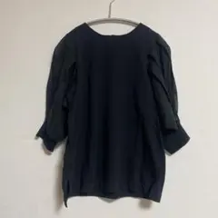 ビューティーアンドユース　袖シアー　コットン天竺　5分袖カットソー　ブラック　黒