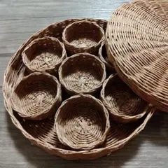 手編みバスケットセット（7個＋大皿）