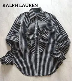 極美品 ラルフローレン フリル ストライプ長袖 シャツ ブラウス 黒×白のサムネイル
