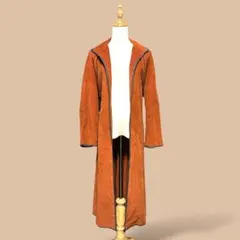 希少イタリア製ヴィンテージコーデュロイコートロングガウンオレンジレトロユーロ古着