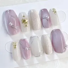 【現品】 マグネット × ミラー ショートバレリーナ ネイルチップ No.47