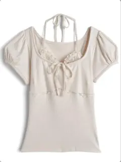 GRL レースホルターネックレイヤード風リブトップス アイボリー ru1978