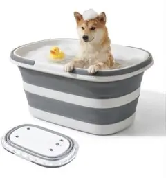 ペット用バスタブ 35L 硬度強化版 犬 お風呂 水抜き栓付　折りたたみ たらいのサムネイル