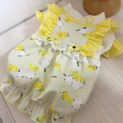 ハンドメイド♡犬服 重ね着風バルーンワンピース(ミモザとシマエナガ）
