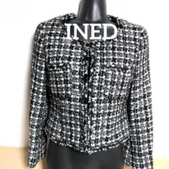 cb40. INED ノーカラージャケット 黒×白 レディースMサイズ相当のサムネイル