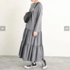 ロングワンピース　長袖　ティアードスカート