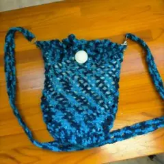 青系編み物ショルダーバッグ