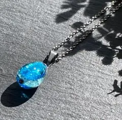 ホタルガラスネックレス しずく＊ステンレスネックレス＊金属アレルギー対応＊蓄光