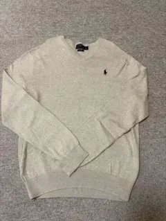 底値ポロ ラルフローレVネック ニット セーター グレーアイボリーメンズM未使用