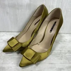 ZARA BASICオリーブグリーン サテン リボン付き ハイヒール24.5cmのサムネイル