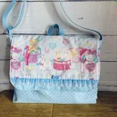 訳あり　図書袋　絵本袋　通園ショルダーバッグ　☆ユニコーン　うさぎ　くま　ブルー