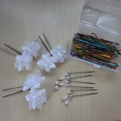 ヘアアクセ 髪飾り 三点セット 白 花 パール カラーヘアピン