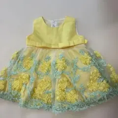 花柄刺繍のベビードレス（イエロー）80