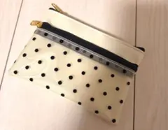 ホワイト アイボリー ドット柄 ミニポーチ
