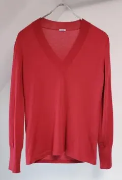 malo 最高級カシミヤ100% Vネック ニット ピュアカシミヤ マーロ 赤色