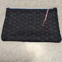 ダークブルー布製ポーチ（手作り）