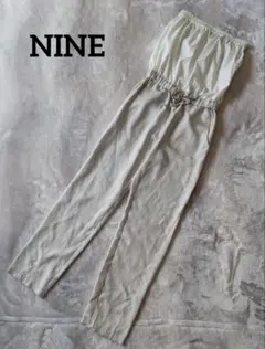 【訳あり】NINEナイン　ベージュ サロペット ウエストゴム リボン付き