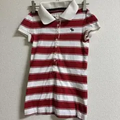 Y2Kアバクロ 【XS】鹿の子 ポロシャツ 赤×白 ボーダー ムース刺繍 古着