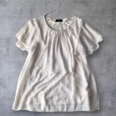 イネド 半袖シフォンブラウス フリル （9) アイボリー 裏地付 きれいめ 上品のサムネイル