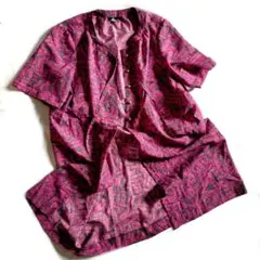 激レア美品 昭和レトロ 前開き ロングワンピース 棒タイ 幾何学模様 総柄 13