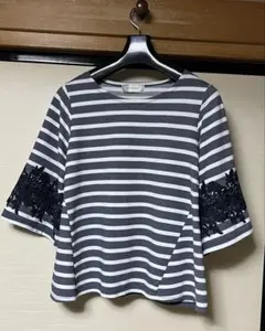 Golden Bear 極美品ボーダー柄 半袖カットソー レース装飾サイズMのサムネイル
