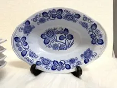 【美品】レトロ 青 楕円皿 オーバルボウル 5枚セット カレー皿 パスタ皿 染付