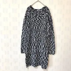 【UNIQLO】チュニックセーター　白黒ミックスニット もこもこ　L ゆったり