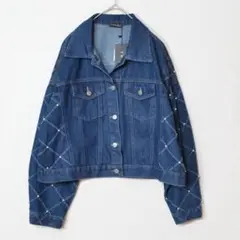 新品 タグ付 M〜L 袖フェイクパール デニム ジャケット レディース Gジャン