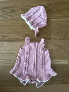 ベビー ニット ロンパース ボンネット セット ピンク