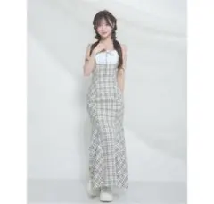 Darich チェックマーメイドロングワンピース ブラック FS