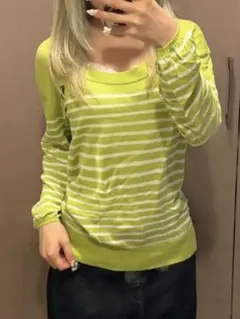 ボーダー ニット 黄緑 ライトグリーン Abercrombie & Fitch