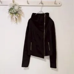 リエンヴィ 【38】 コットン ライダースジャケット スタンドカラー ブラック