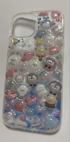 iPhone13.14.15用ケース 海の生き物水族館 ボンボンドロップシール