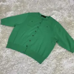 CABaN ファインポリエステル ハーフスリーブポケットカーディガン グリーン